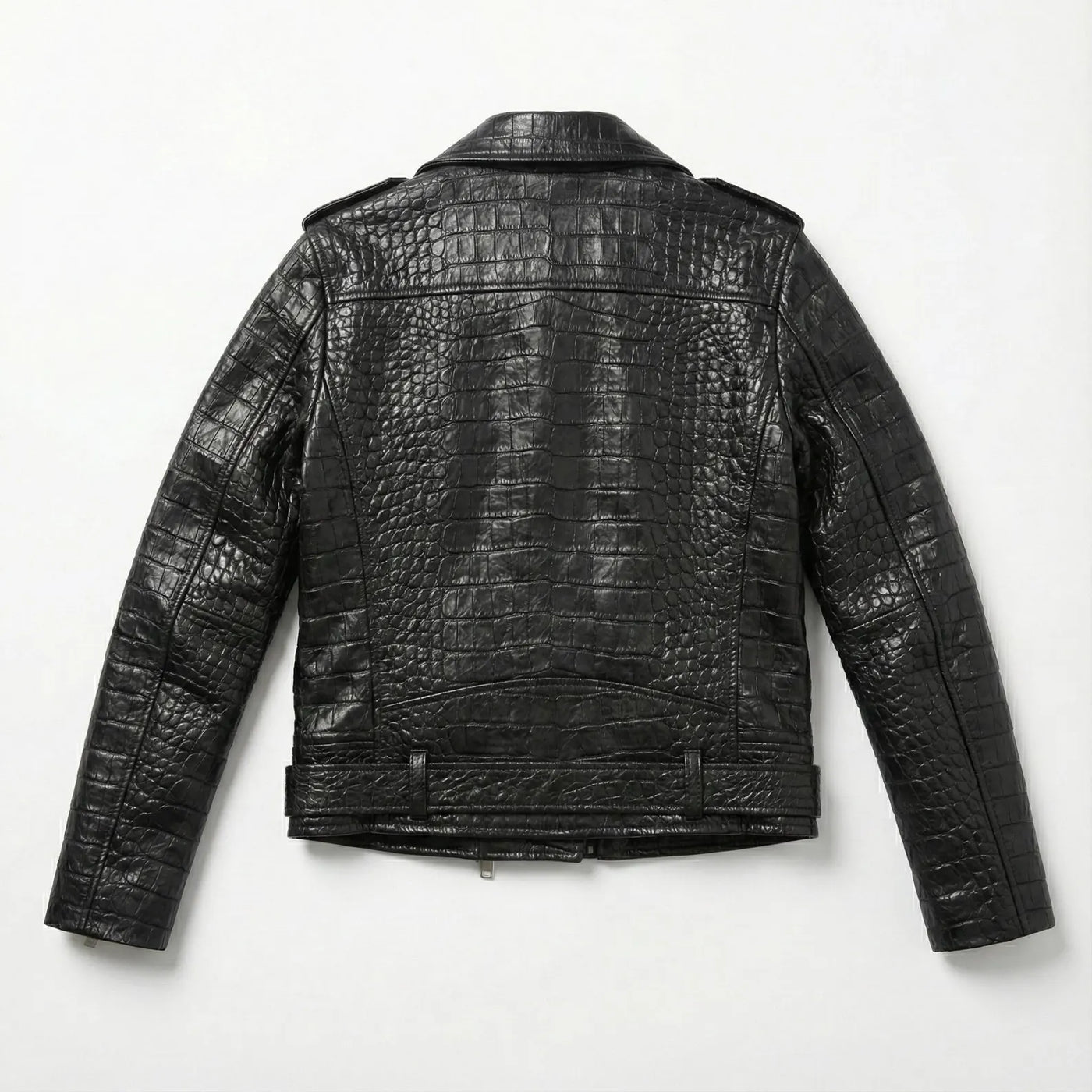 Women's Black Crocodile Leather Biker Jacket - Luxury Genuine Leather Motorcycle S-3XL