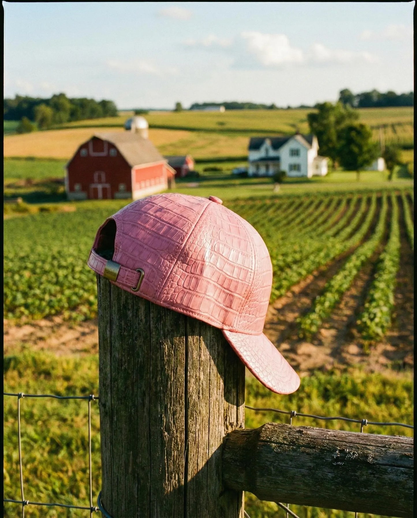 Pink Embossed Leather Hat Unisex Gift