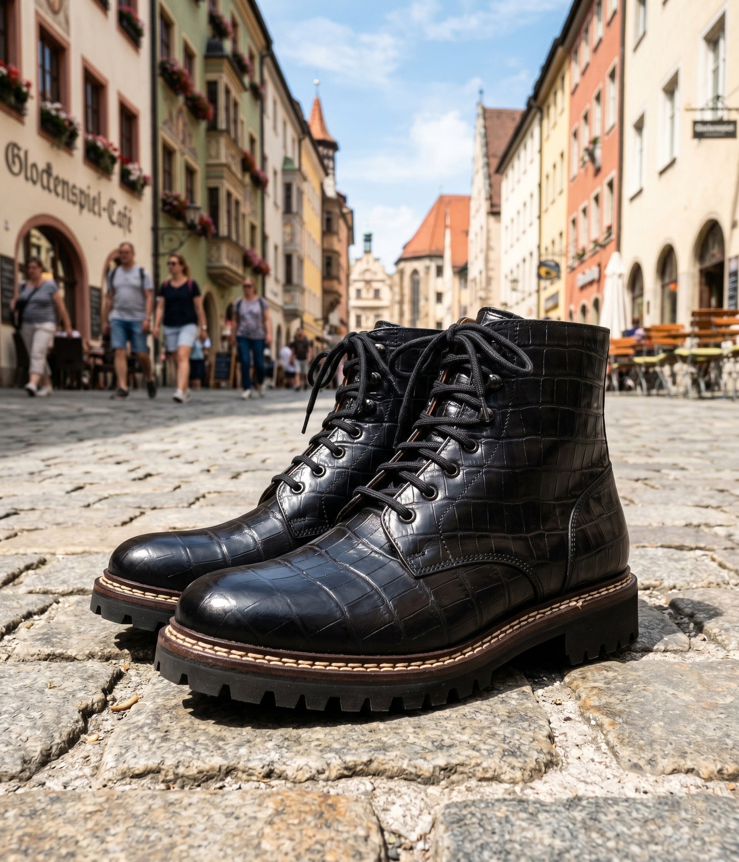 embossed crocodile anke boots