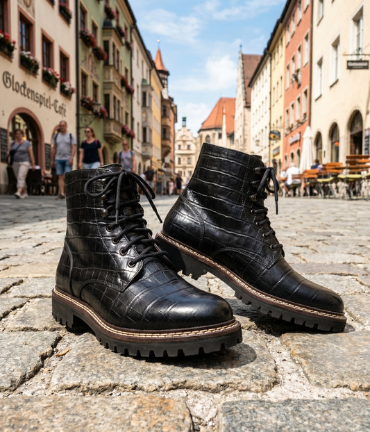 embossed crocodile anke boots