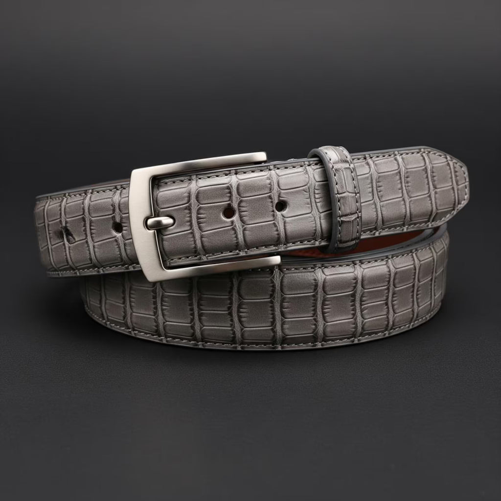 Men's Gray Crocodile Leather Belt, leather Dress Belts