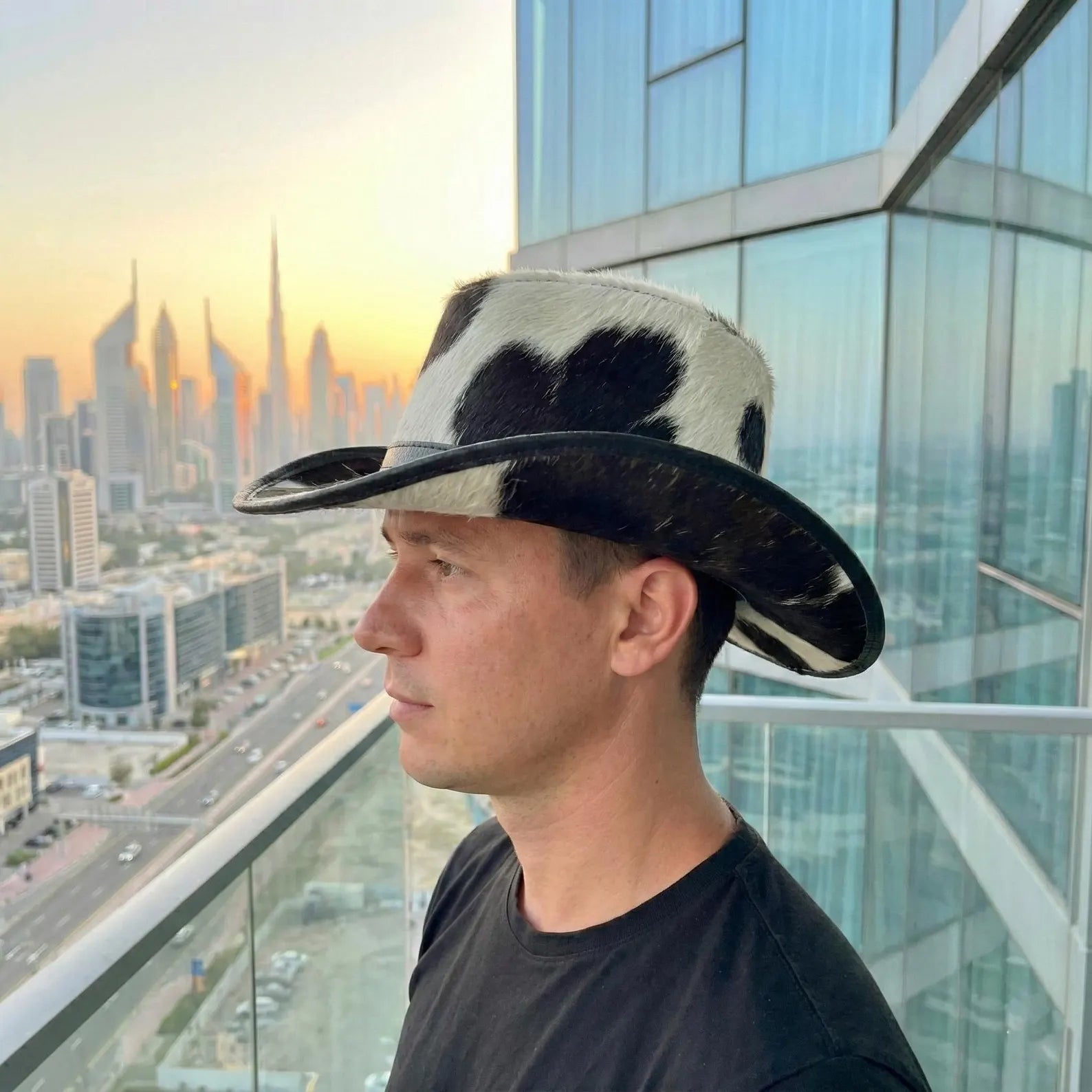 Handmade Cowhide Hair-On Leather Cowboy Hat: Western Rodeo Style