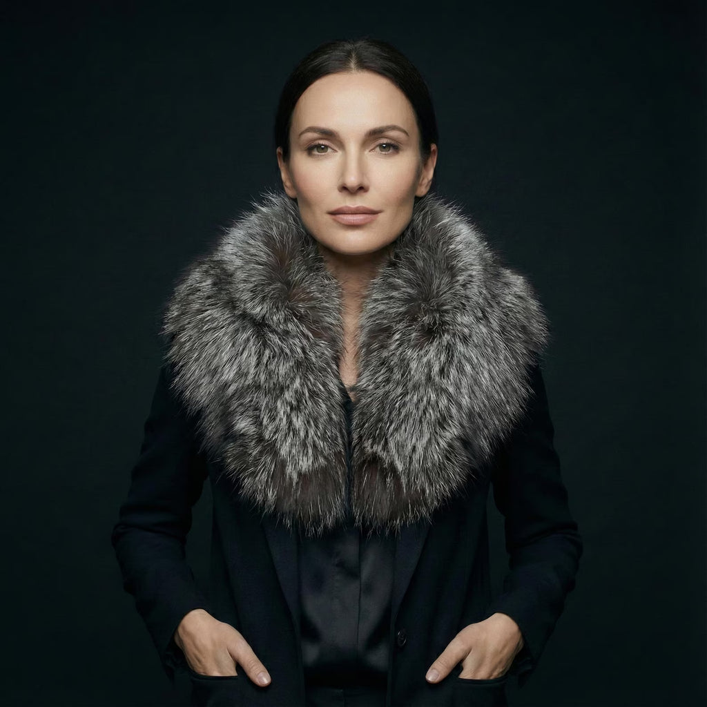 Grey Fox Fur Collar Detachable Shawl Scarf Large Winter Coat Trim Hood Replacement Neck Warmer