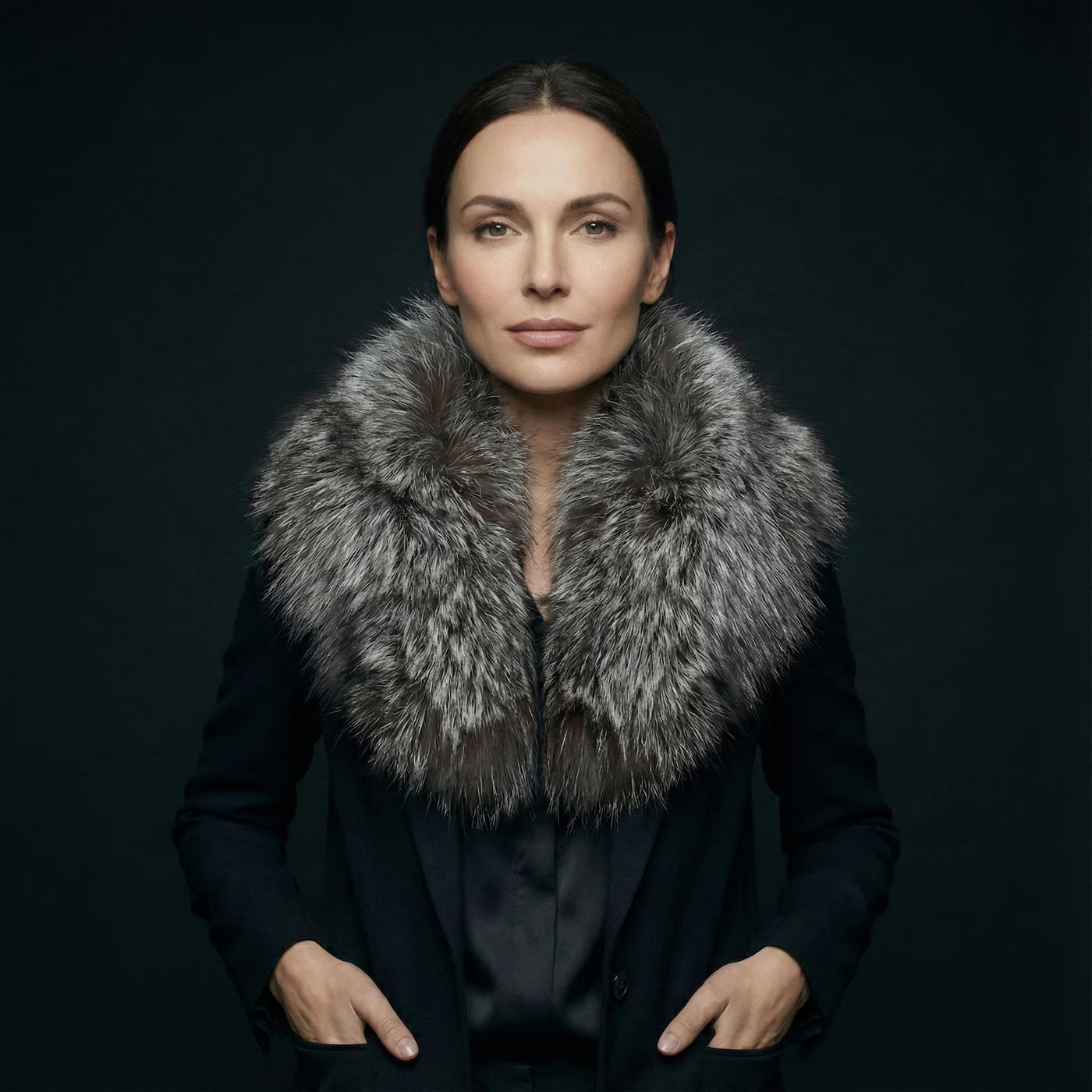 Grey Fox Fur Collar Detachable Shawl Scarf Large Winter Coat Trim Hood Replacement Neck Warmer
