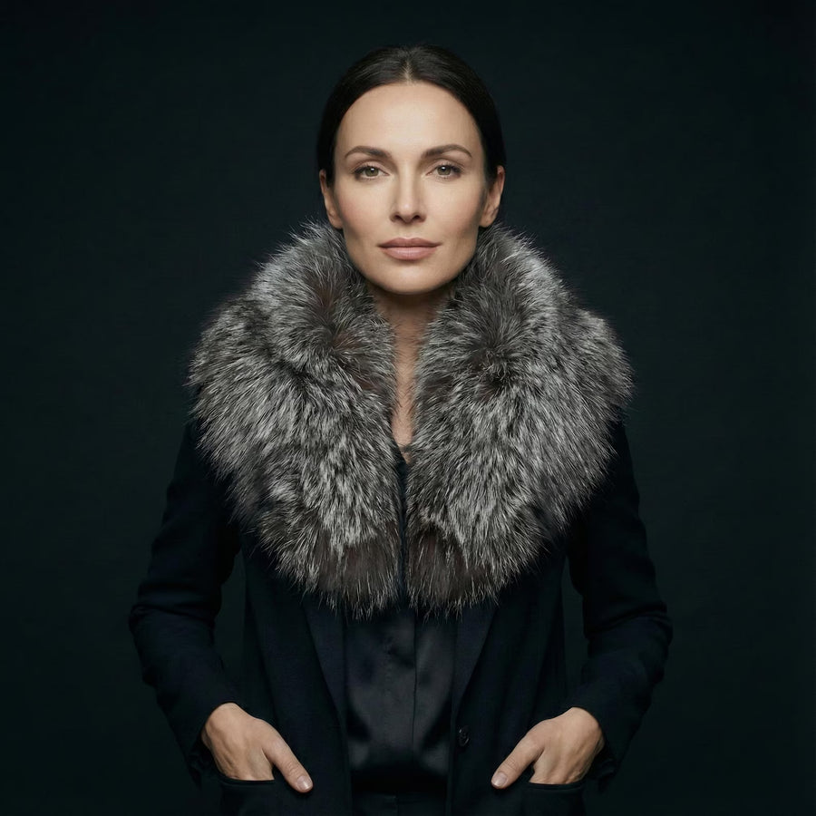 Grey Fox Fur Collar Detachable Shawl Scarf Large Winter Coat Trim Hood Replacement Neck Warmer