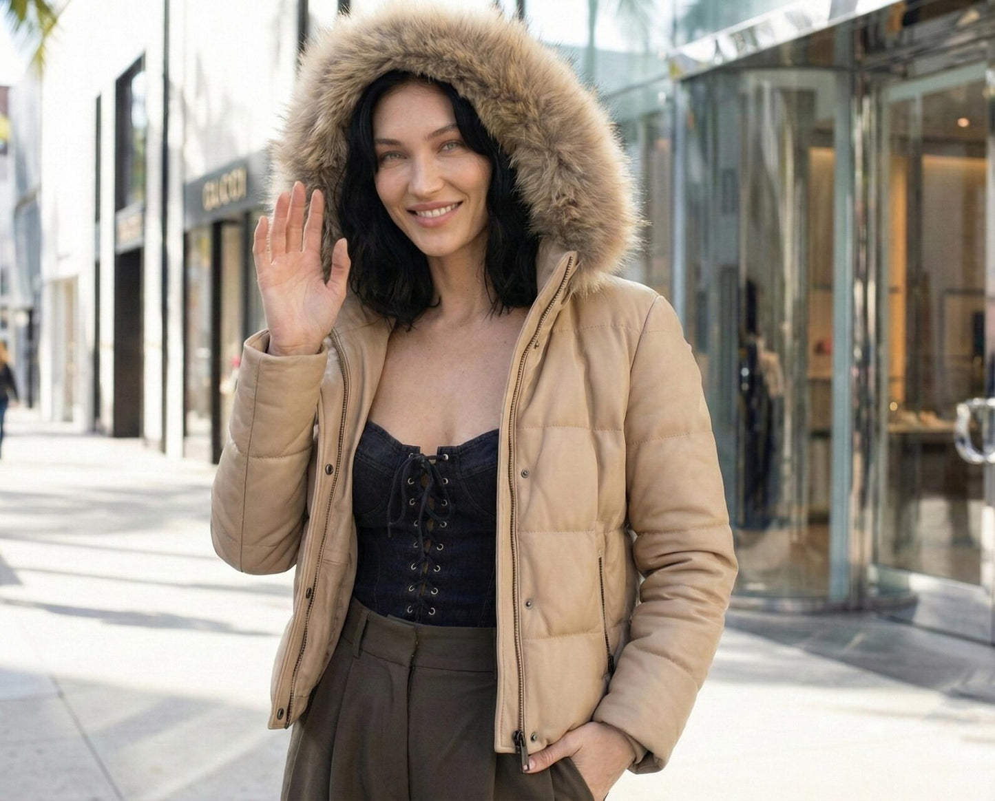 Leather Puffer Jacket Women