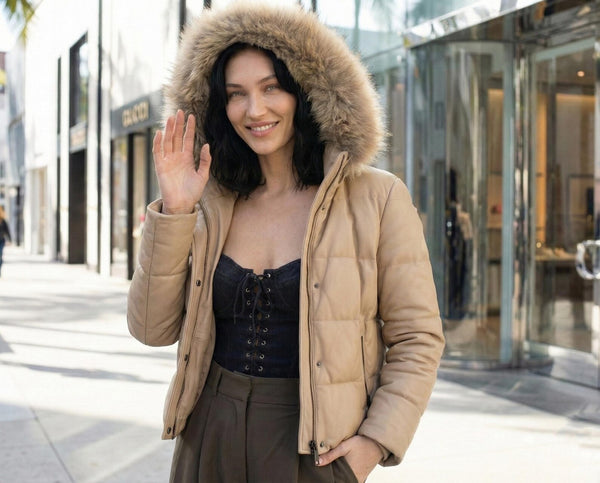 Leather Puffer Jacket Women