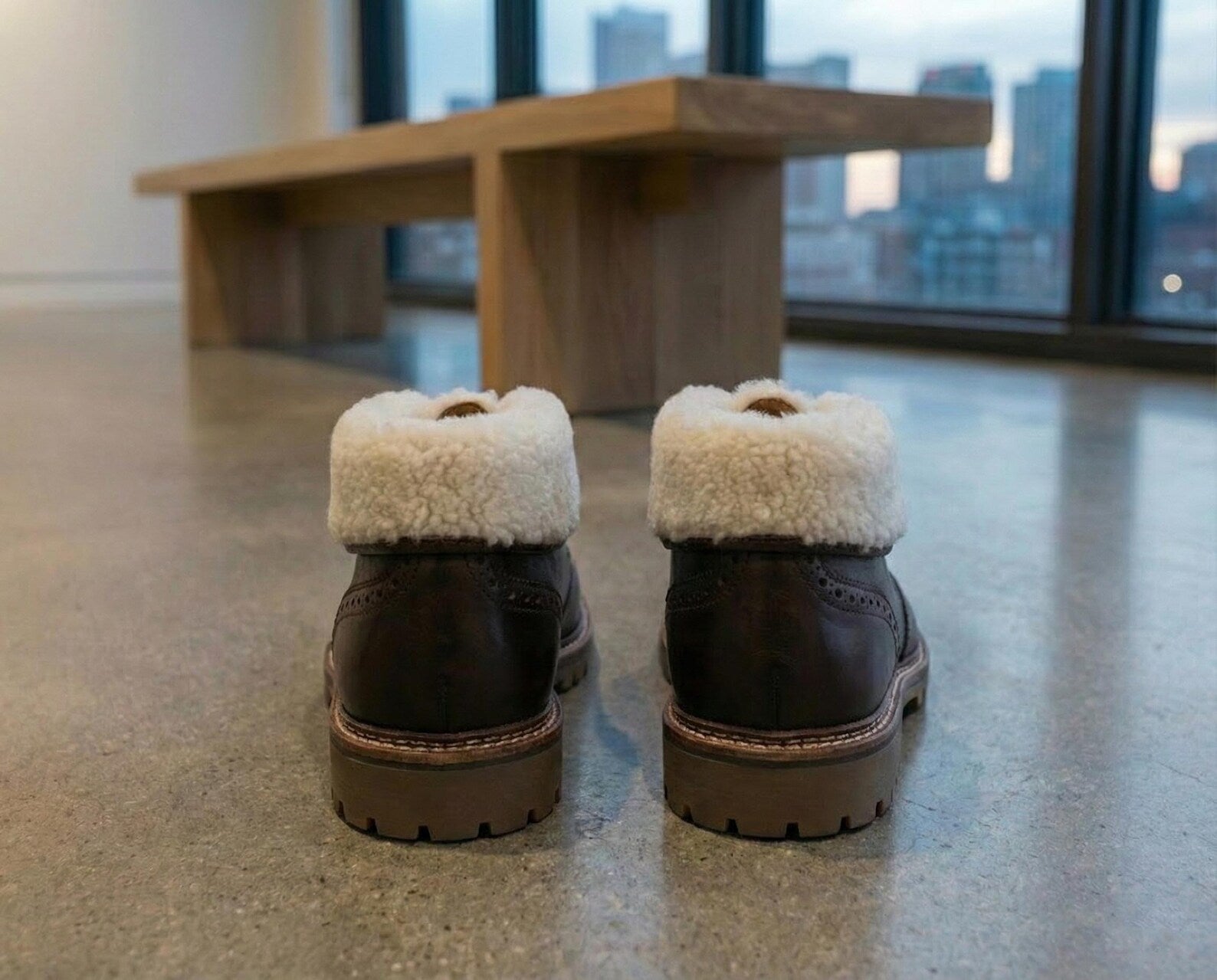 Fur Lined Wingtip Oxfords - Cozy Shearling Ankle Boots - Rugged Lug Sole - Handmade Warm Footwear