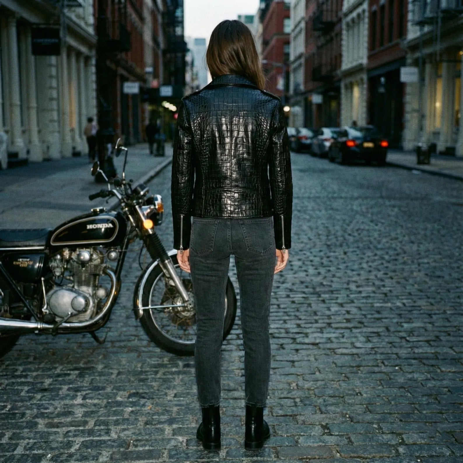 Women's Black Crocodile Leather Biker Jacket - Luxury Genuine Leather Motorcycle S-3XL