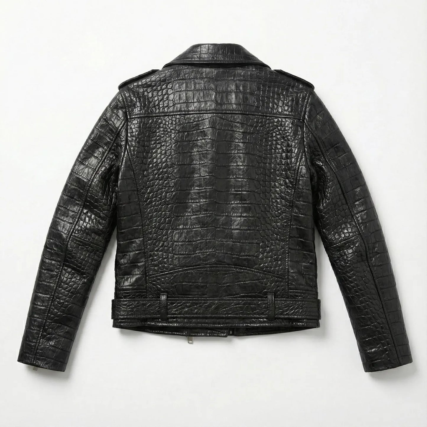 Women's Black Crocodile Leather Biker Jacket - Luxury Genuine Leather Motorcycle S-3XL