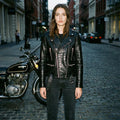 Women's Black Crocodile Leather Biker Jacket - Luxury Genuine Leather Motorcycle S-3XL
