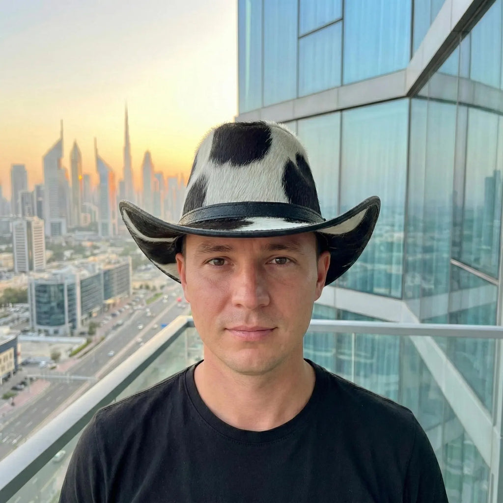 Handmade Cowhide Hair-On Leather Cowboy Hat: Western Rodeo Style