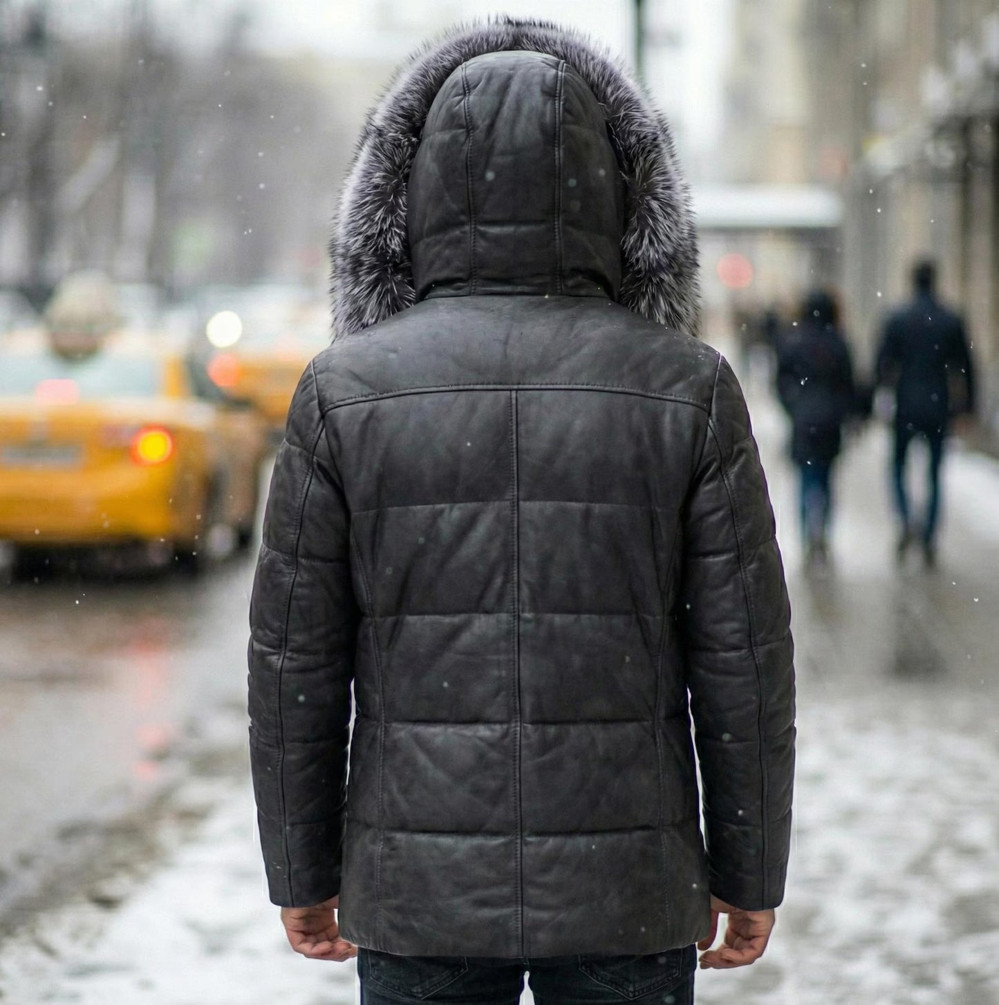 Men’s Luxury Black Leather Puffer Jacket
