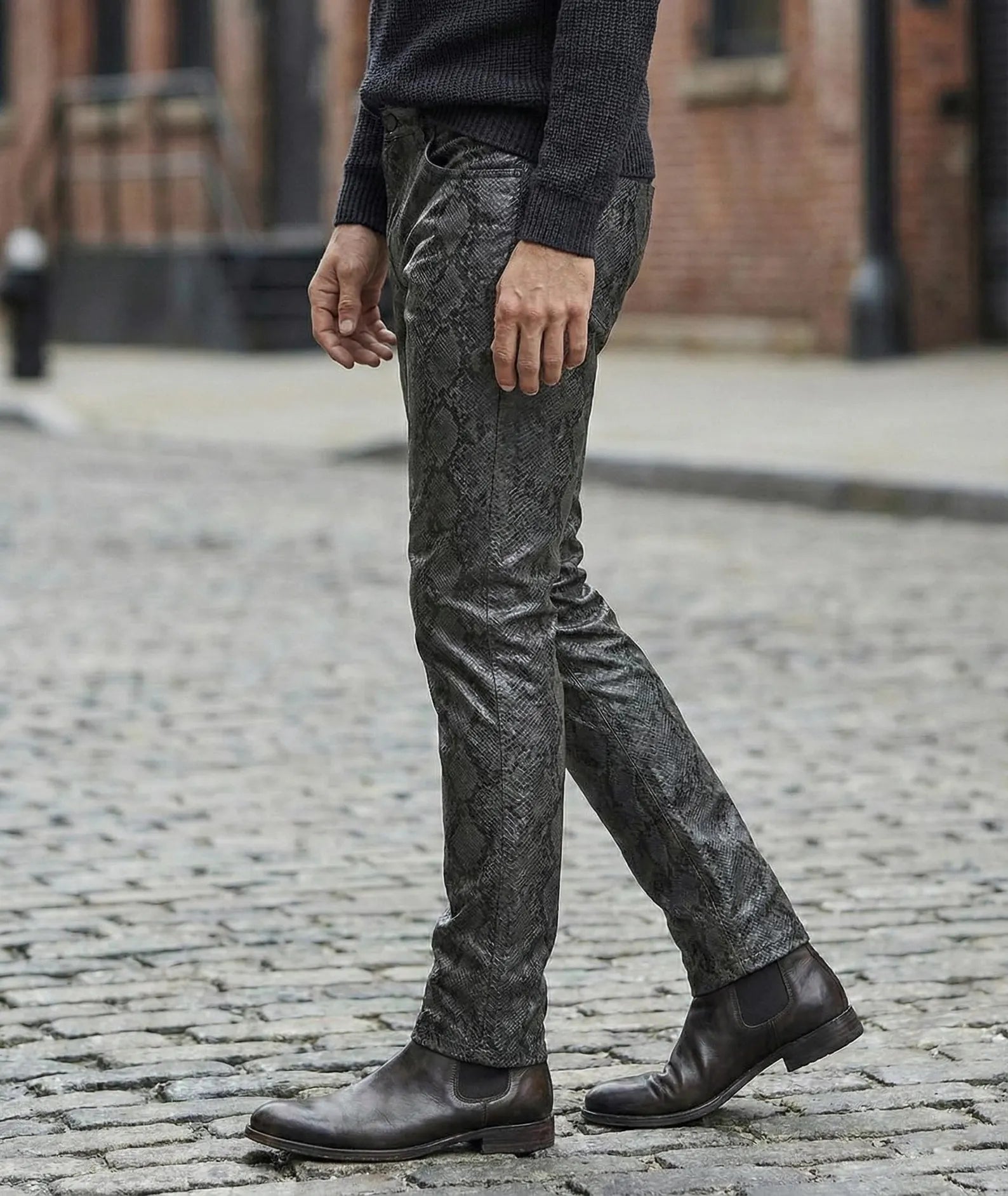 Python Leather Pants Men Exotic Snake Skin Trousers , men's Biker Pants