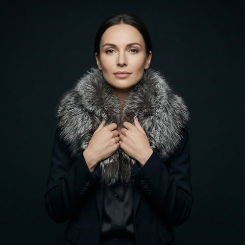 Grey Fox Fur Collar Detachable Shawl Scarf Large Winter Coat Trim Hood Replacement Neck Warmer