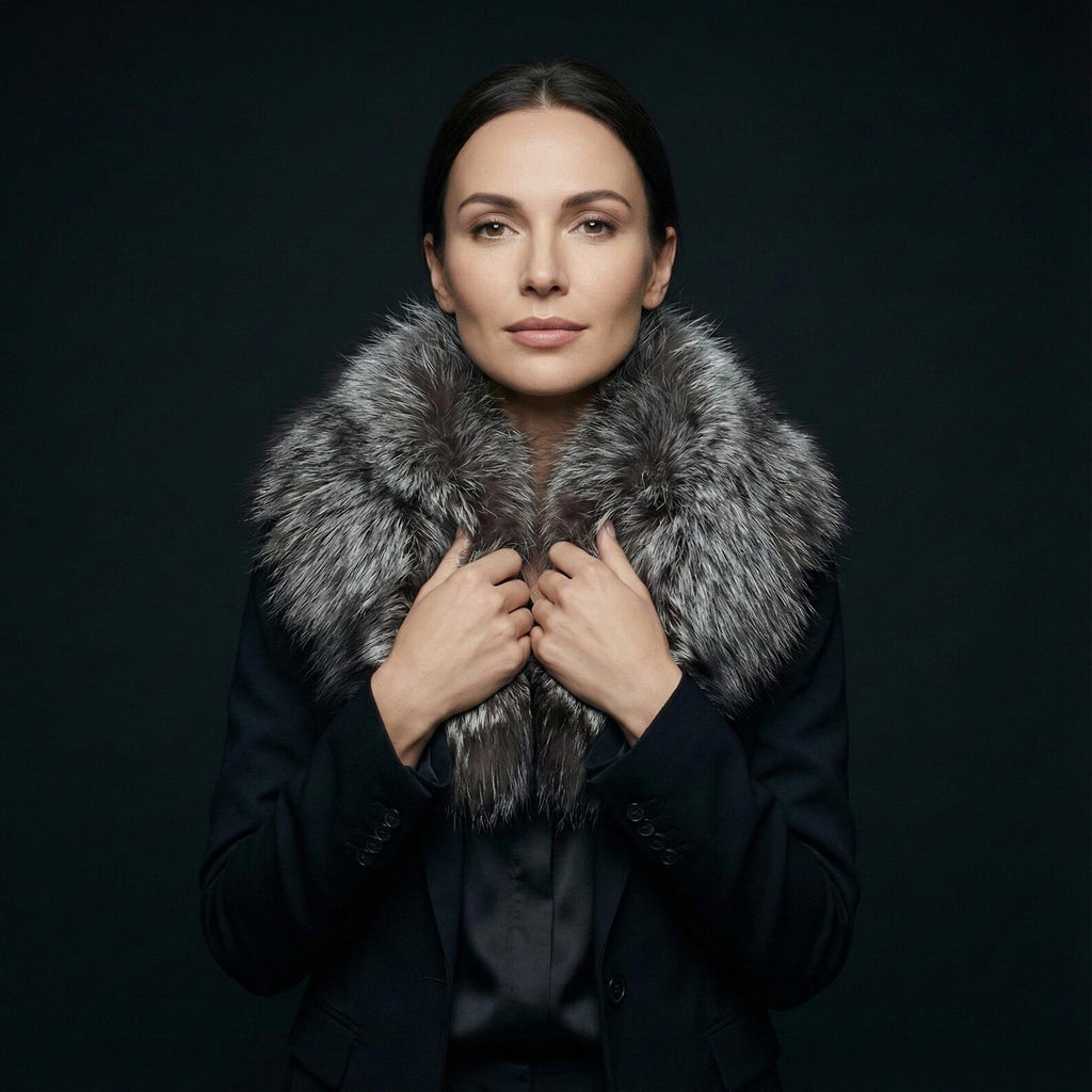 Grey Fox Fur Collar Detachable Shawl Scarf Large Winter Coat Trim Hood Replacement Neck Warmer