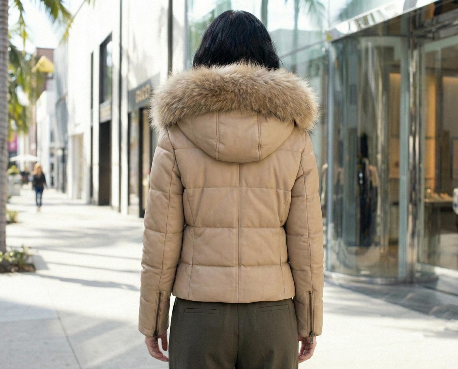 Leather Puffer Jacket Women | Hooded Winter Coat with Fur Trim | Quilted Genuine Leather Bomber