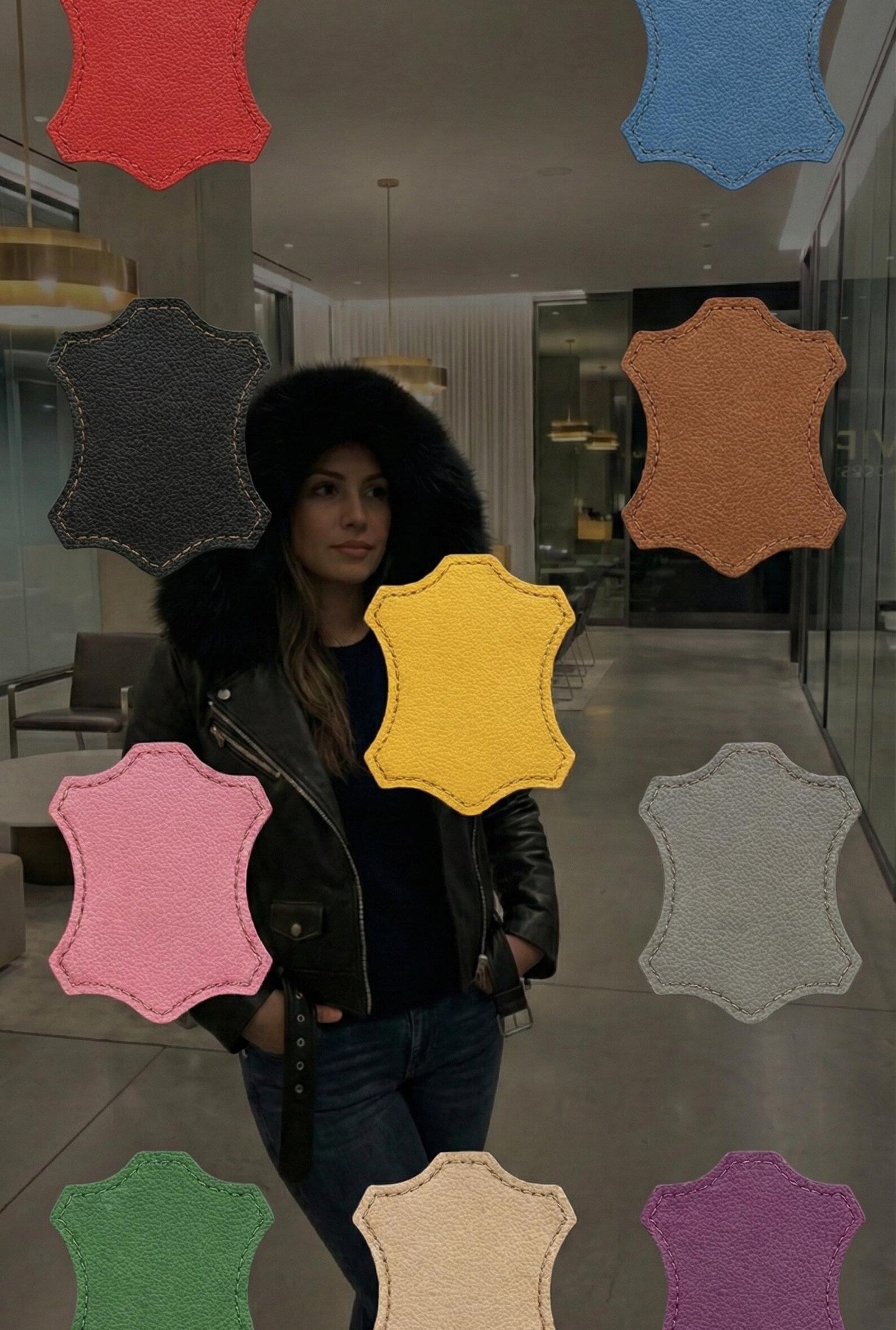 Women's Black Leather Biker Jacket with Fur Hood, Genuine Leather Moto Coat, Winter Hooded Parka