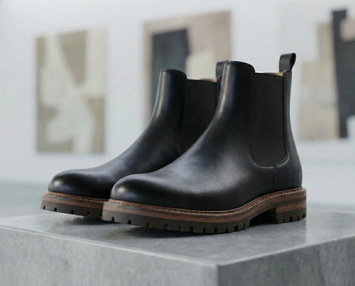 Black Leather Chelsea Boots Men • Chunky Lug Sole Ankle Boots • Handmade Slip On Footwear