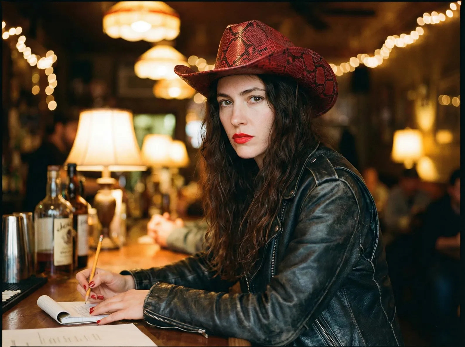 Red Embossed Snakeskin Leather Cowboy Hat
