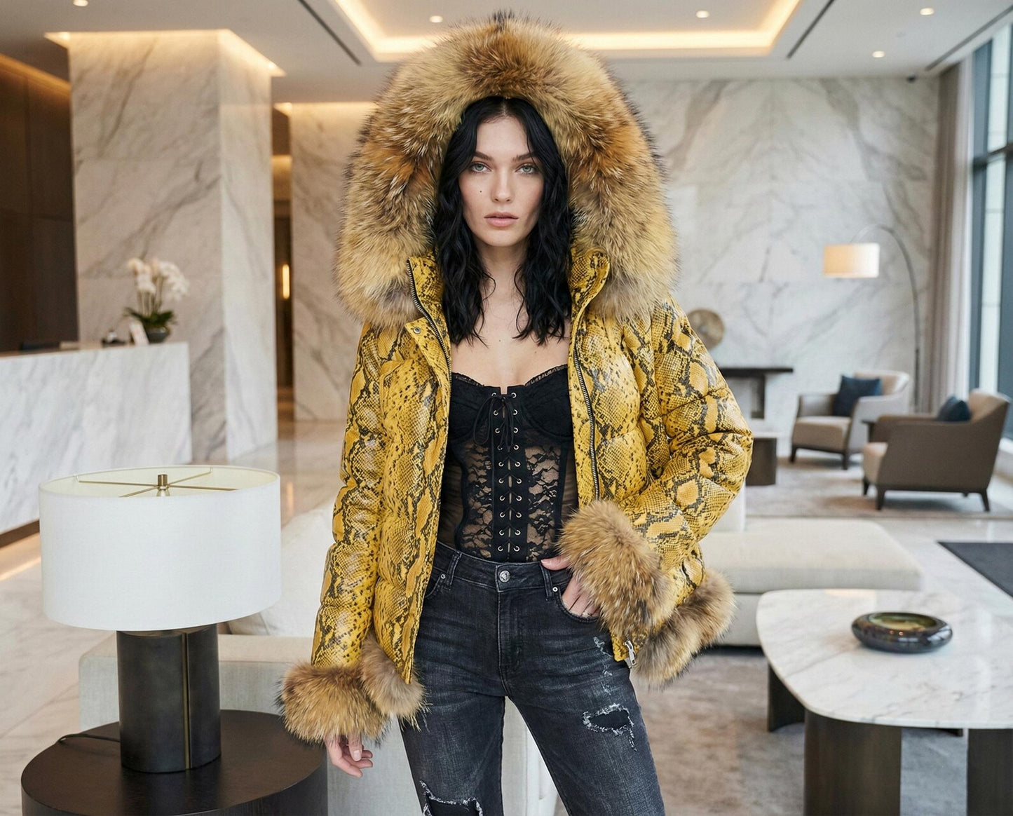 Women's Luxury Python Snakeskin puffer leather Jacket