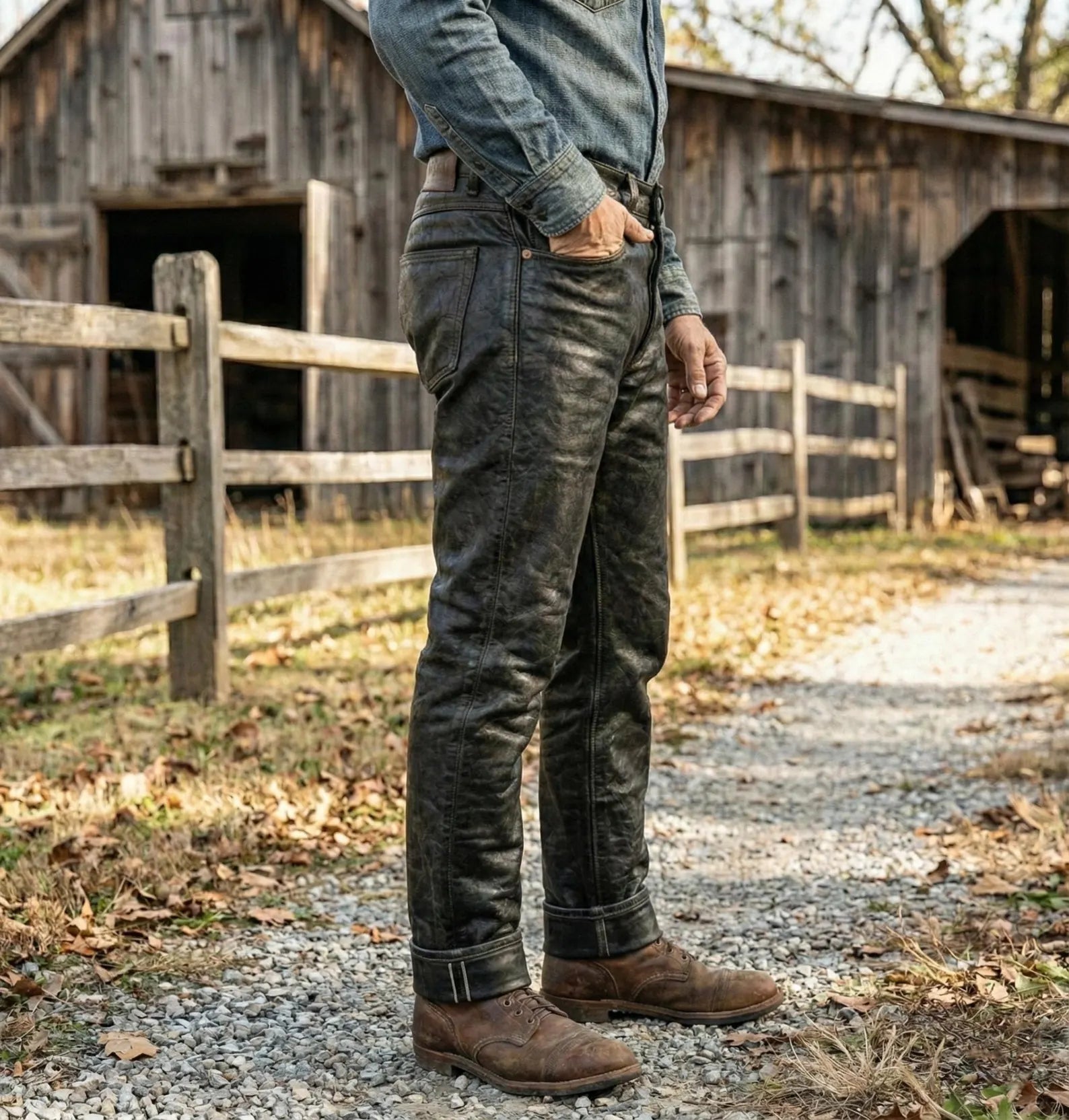 Heavy Duty Vintage Style Leather Pants - Classic Biker Cut - Straight Leg