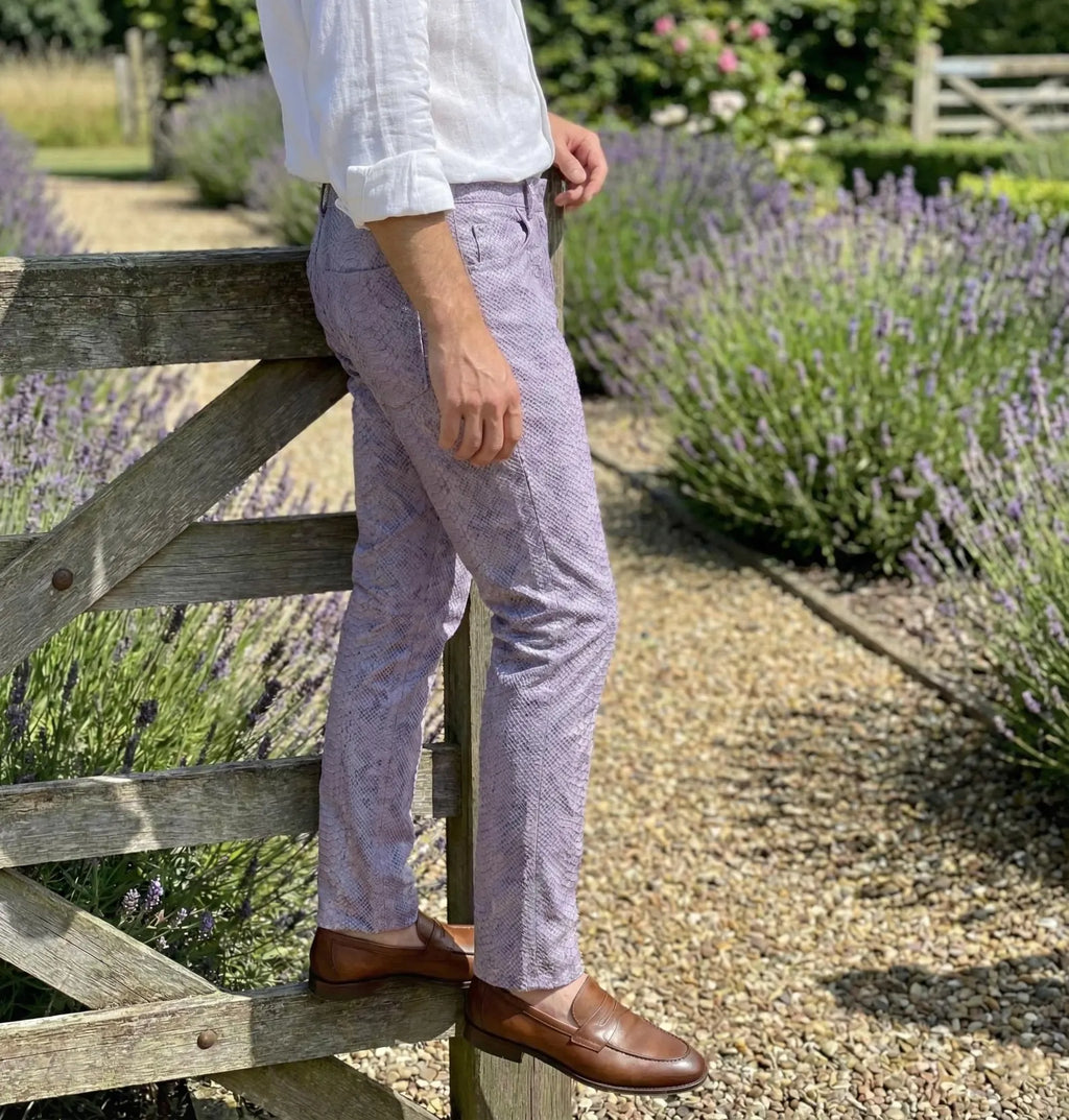 Men's Lavender Python Leather Pants - Rocker Streetwear Trousers - Statement Snake Print