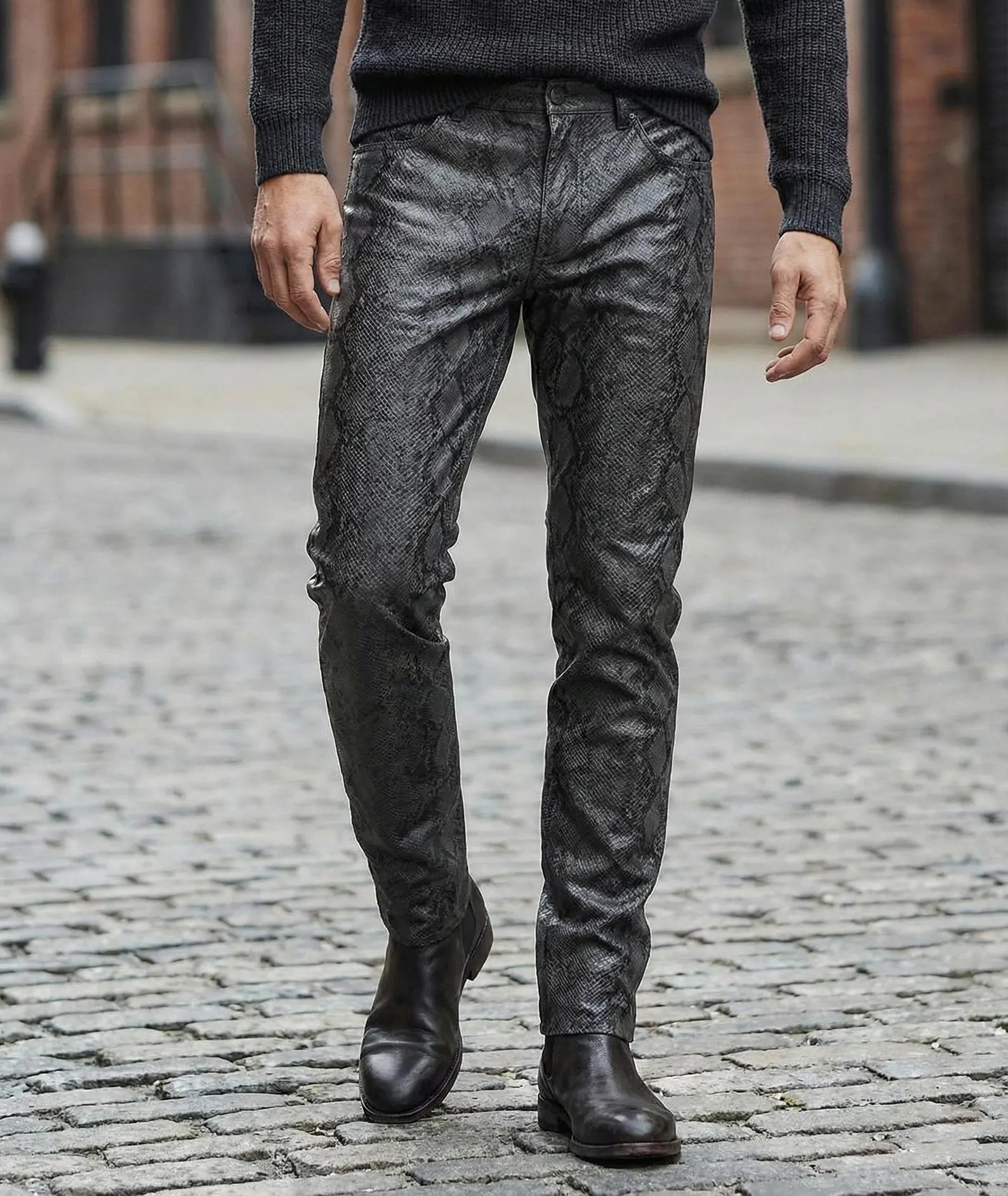 Python Leather Pants Men Exotic Snake Skin Trousers , men's Biker Pants