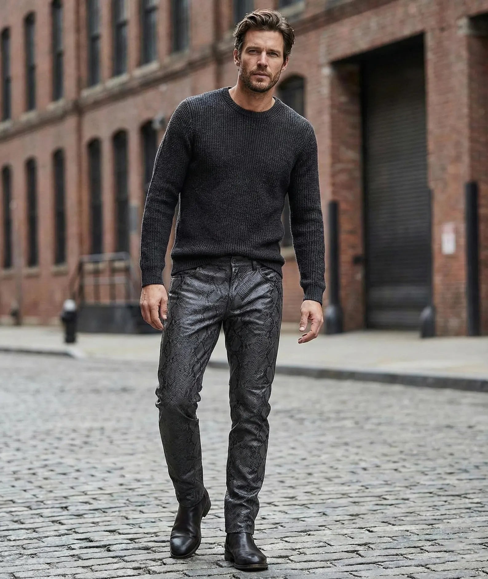 Python Leather Pants Men Exotic Snake Skin Trousers , men's Biker Pants