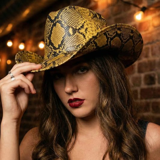 Yellow Snakeskin Leather Cowboy Hat