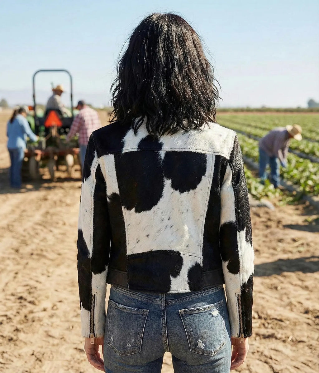 Cowhide Leather Jacket for Women | Natural Hair-On Cow Skin Fashion Coat, cropped jacket