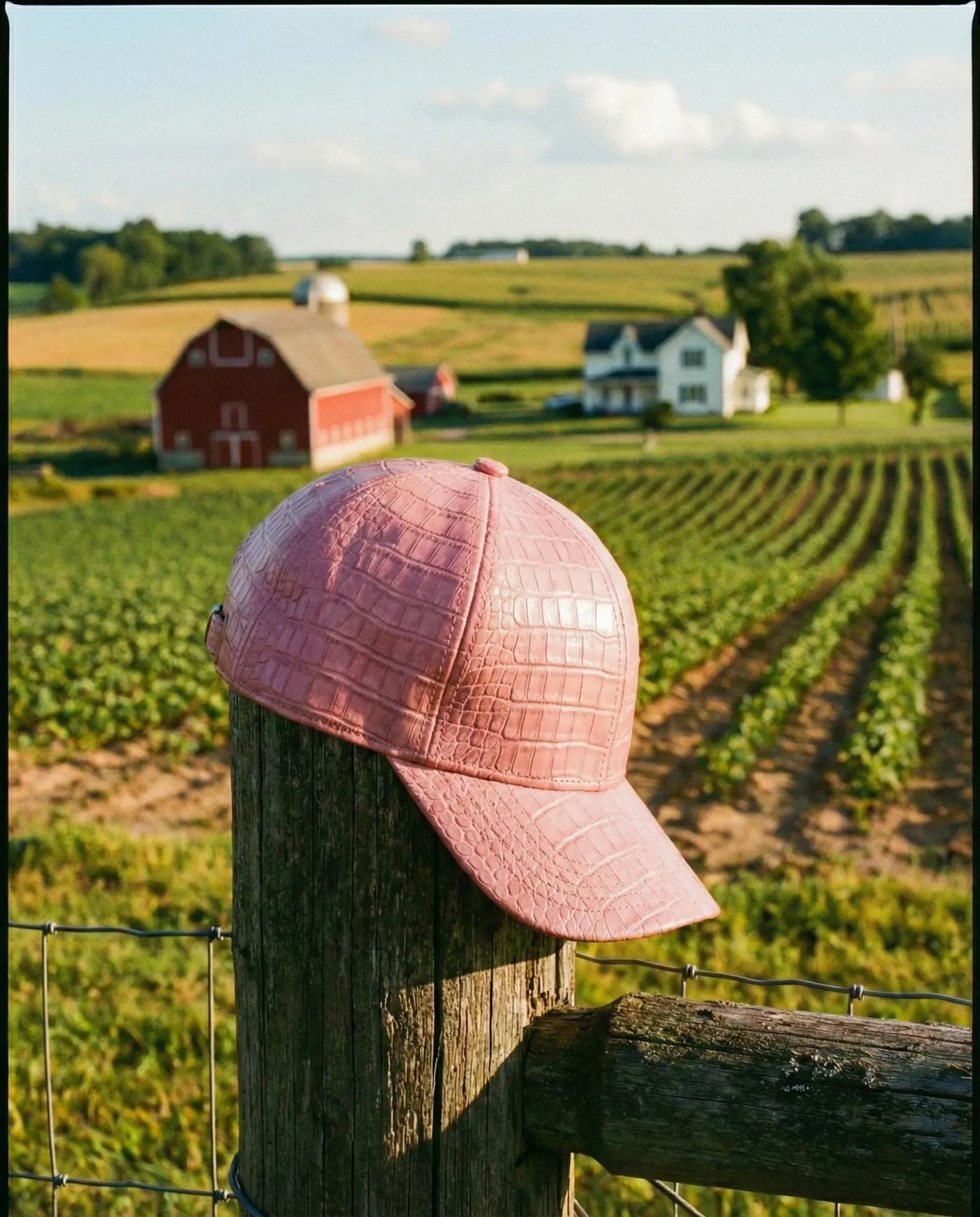 Pink Embossed Leather  Hat Unisex Gift