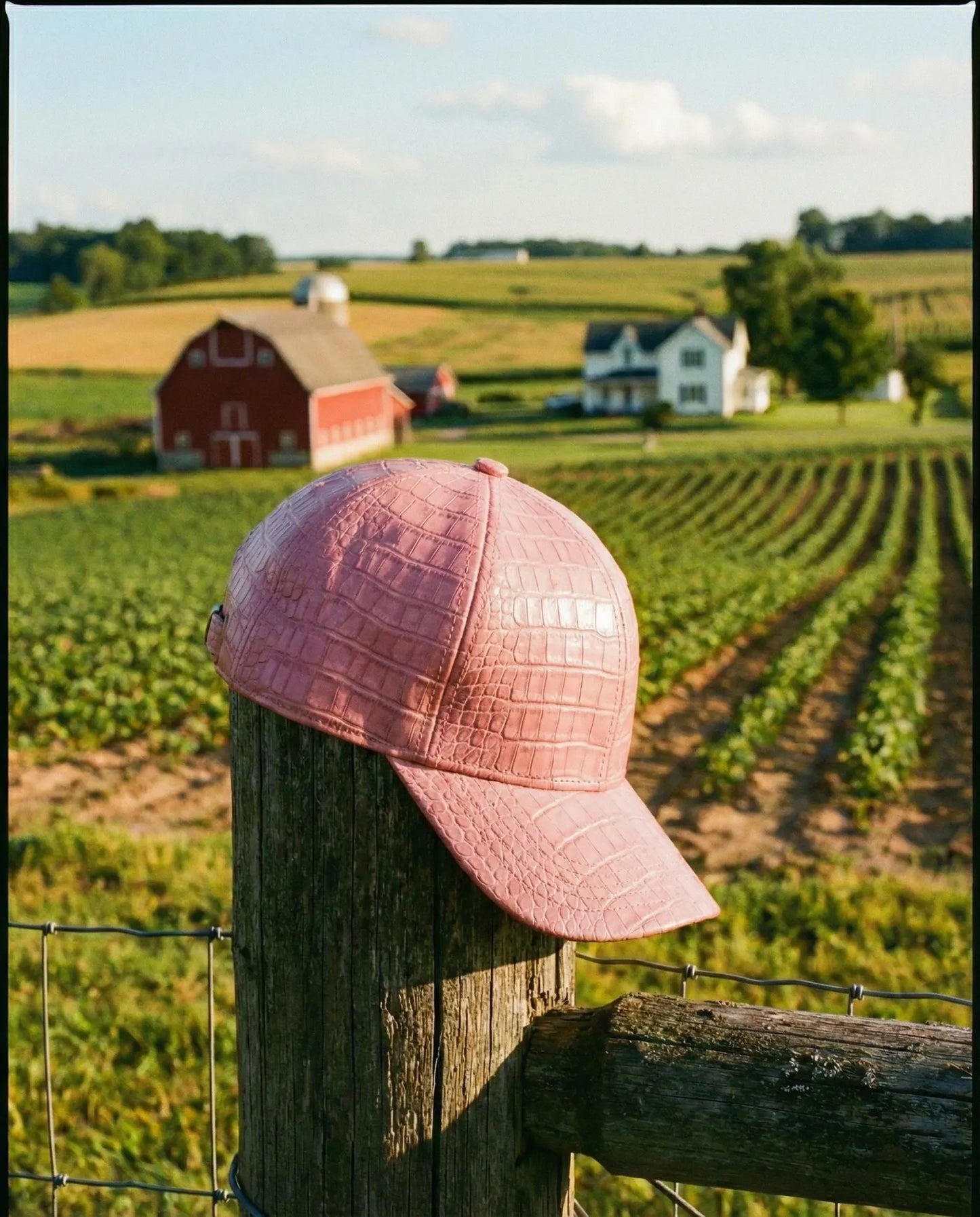 Pink Embossed Leather  Hat Unisex Gift