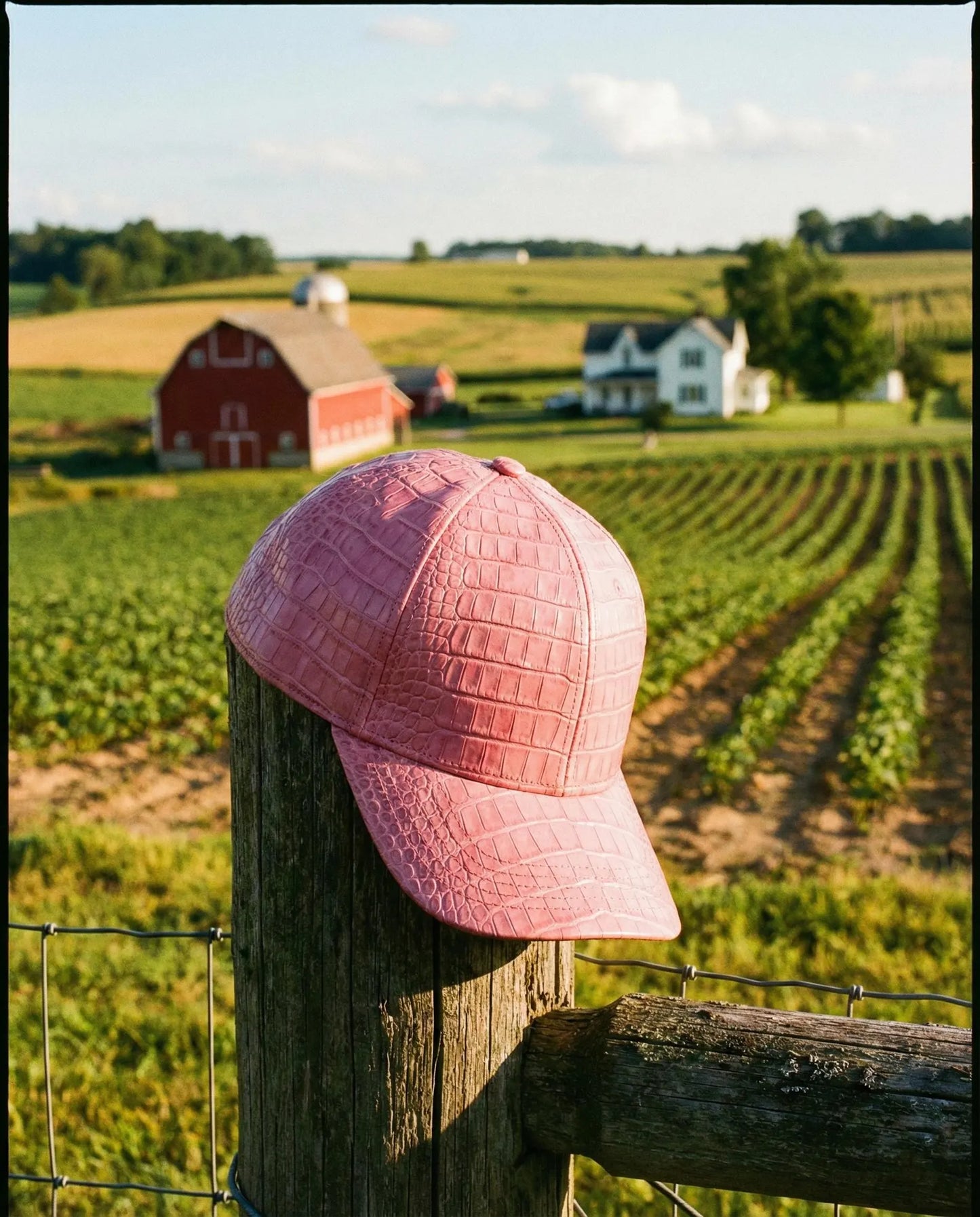 Pink Embossed Leather  Hat Unisex Gift