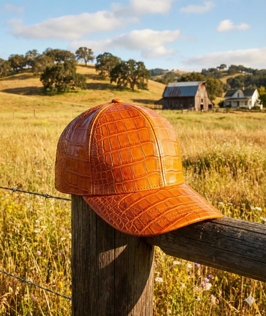 Orange Crocodile Embossed Leather Baseball Cap