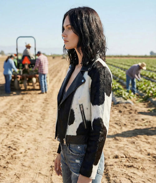 Cowhide Leather Jacket for Women | Natural Hair-On Cow Skin Fashion Coat, cropped jacket